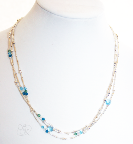 3 strand Swavorski Crystal Studded Silver Necklace