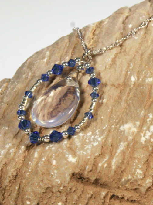 Sea Opal Glass Pendant on 18" chain